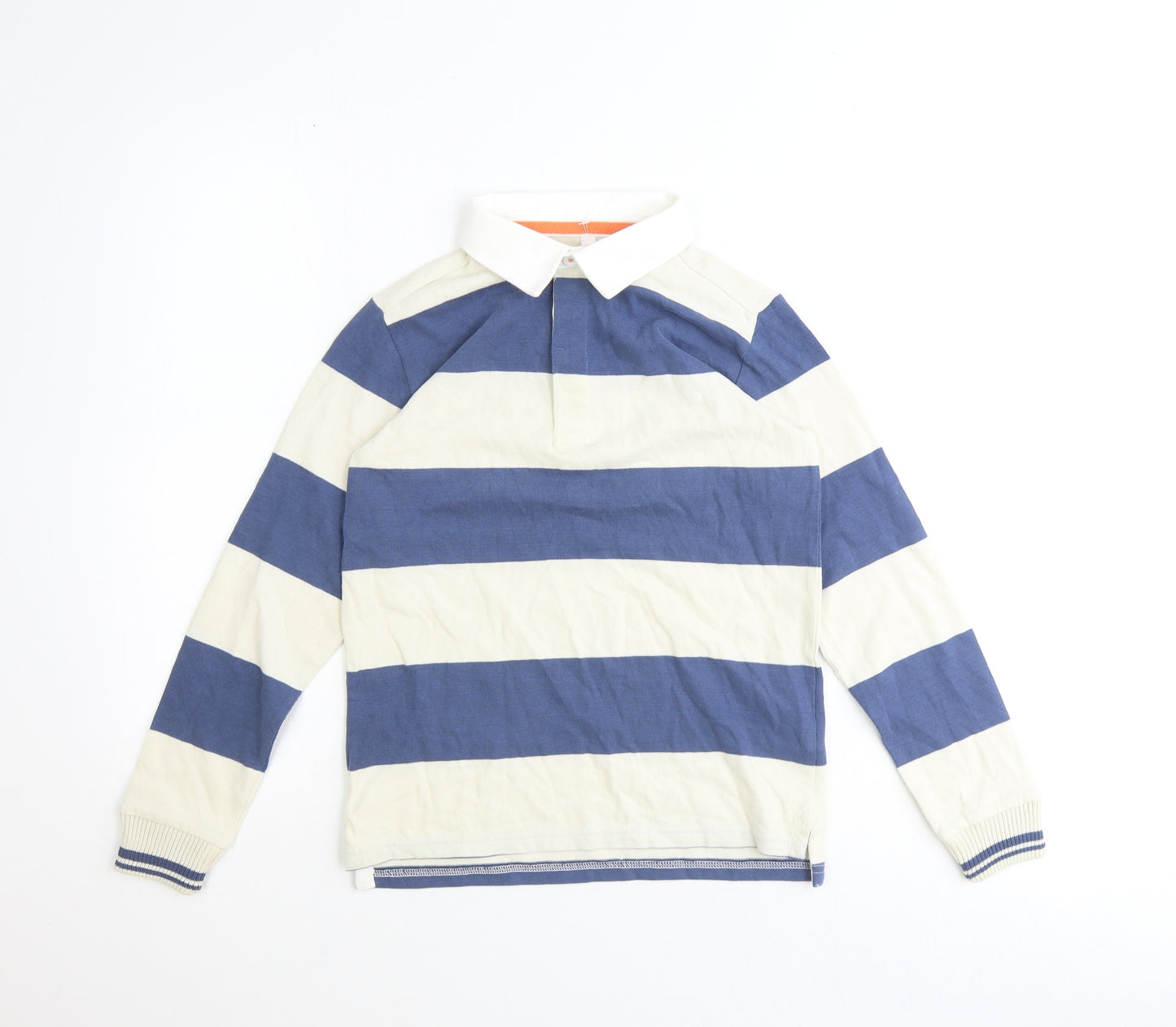 Marks and Spencer Boys Blue Striped 100% Cotton Basic Polo Size 10-11 Years Collared Button