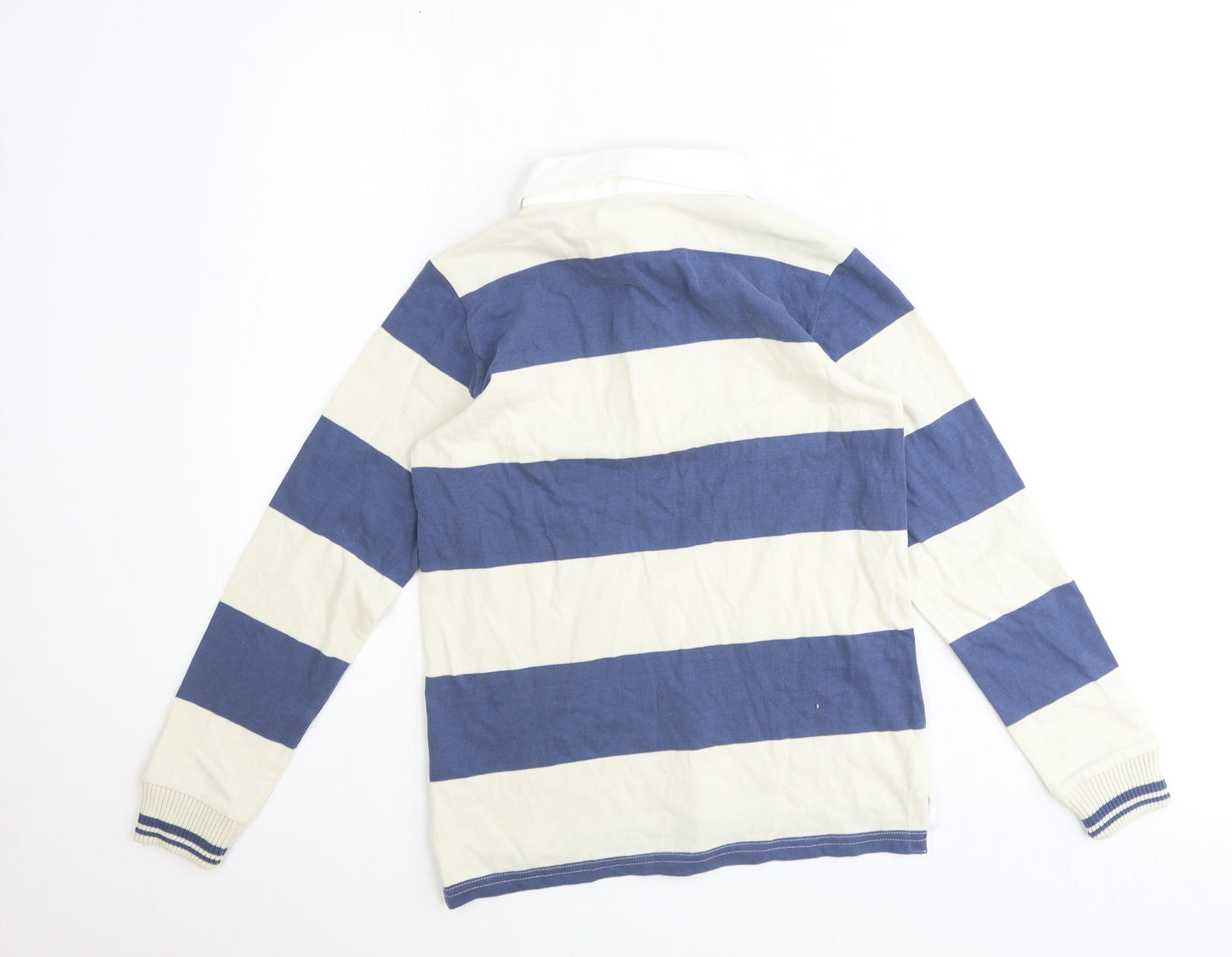 Marks and Spencer Boys Blue Striped 100% Cotton Basic Polo Size 10-11 Years Collared Button