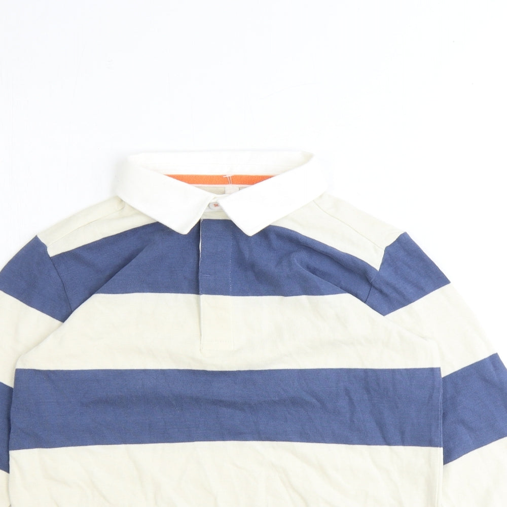 Marks and Spencer Boys Blue Striped 100% Cotton Basic Polo Size 10-11 Years Collared Button