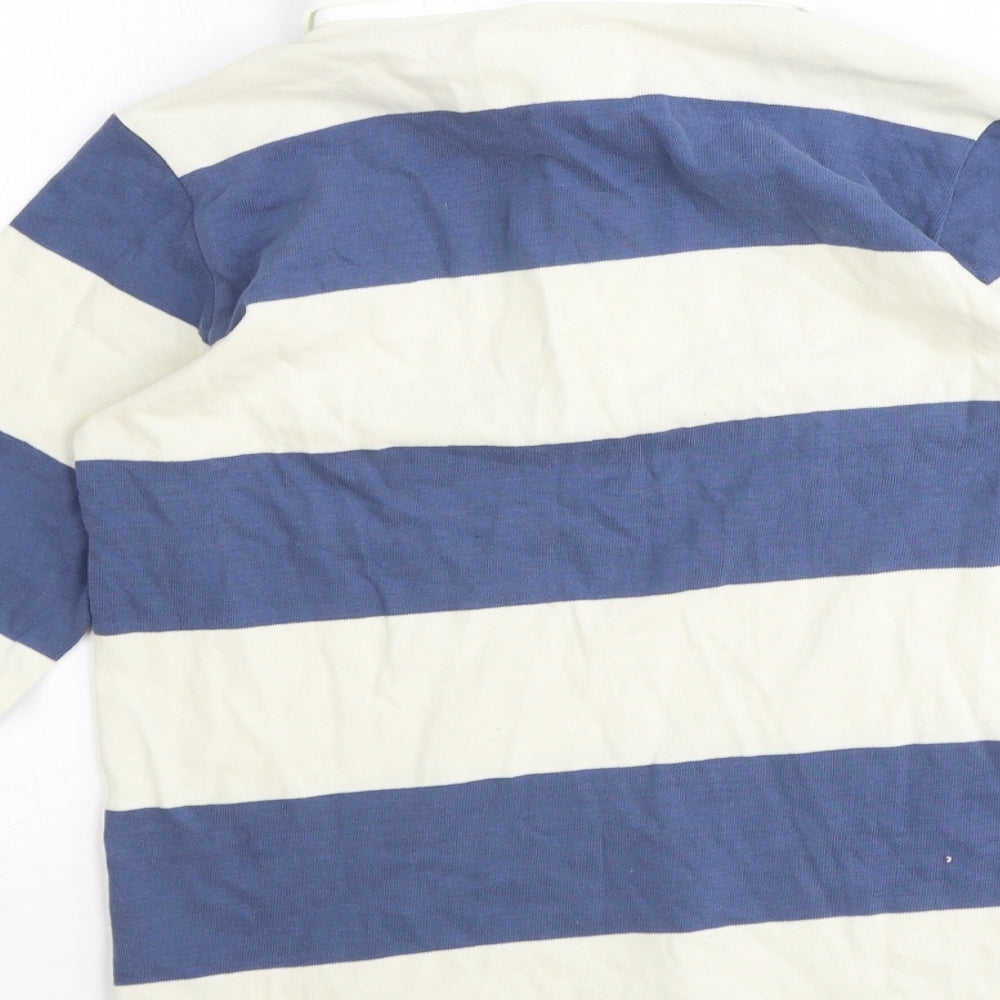 Marks and Spencer Boys Blue Striped 100% Cotton Basic Polo Size 10-11 Years Collared Button