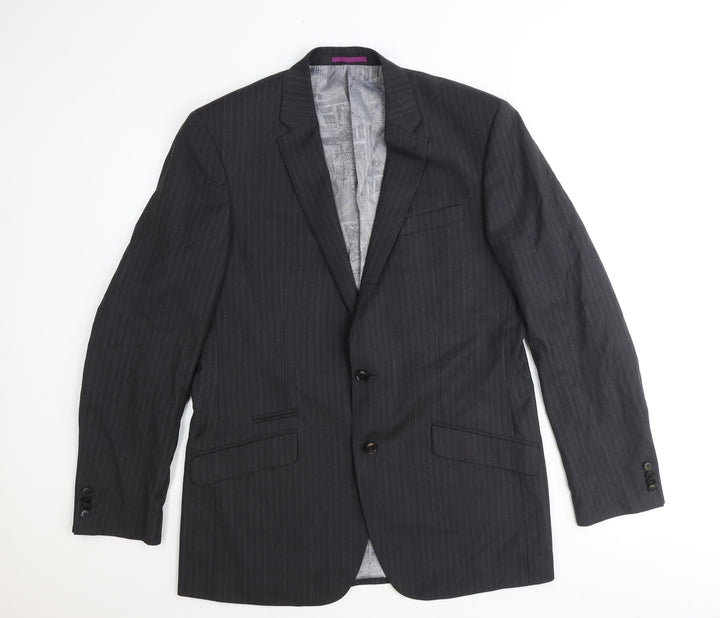 NEXT Mens Grey Striped Polyester Jacket Suit Jacket Size 42 Regular