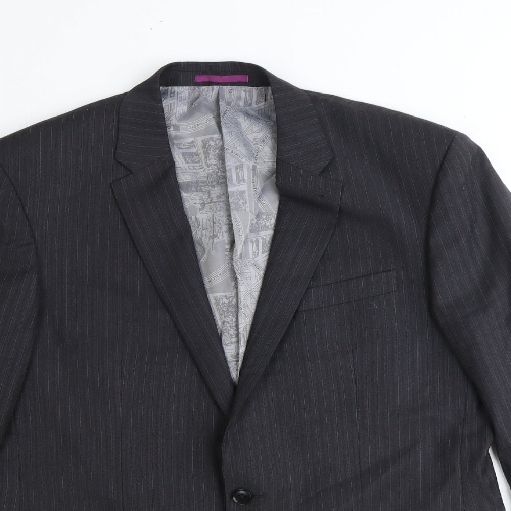 NEXT Mens Grey Striped Polyester Jacket Suit Jacket Size 42 Regular