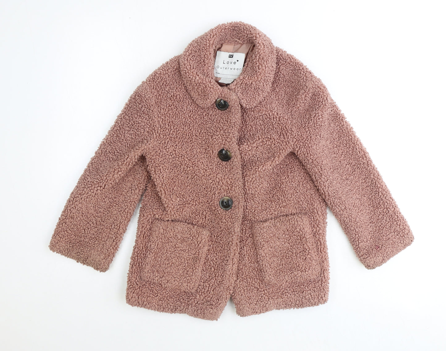 F&F Girls Pink Basic Coat Coat Size 9-10 Years Button