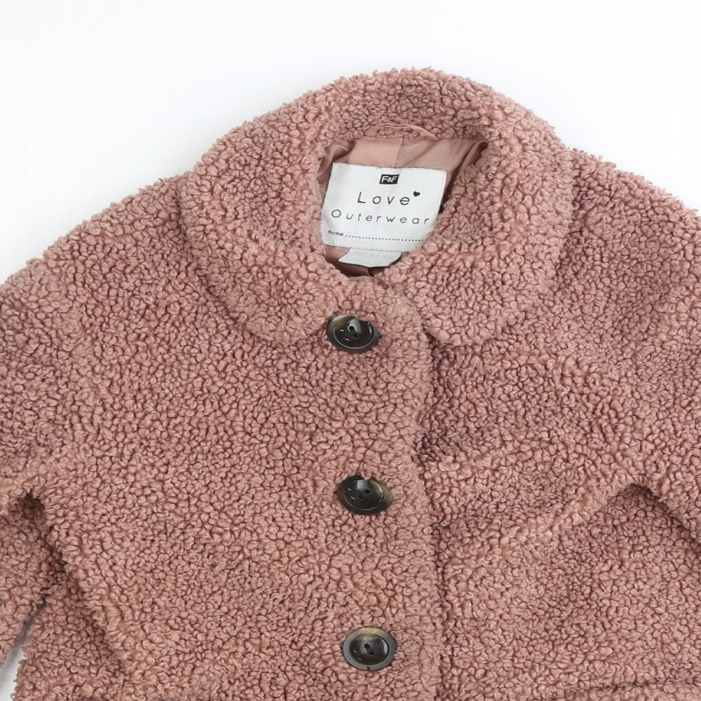 F&F Girls Pink Basic Coat Coat Size 9-10 Years Button