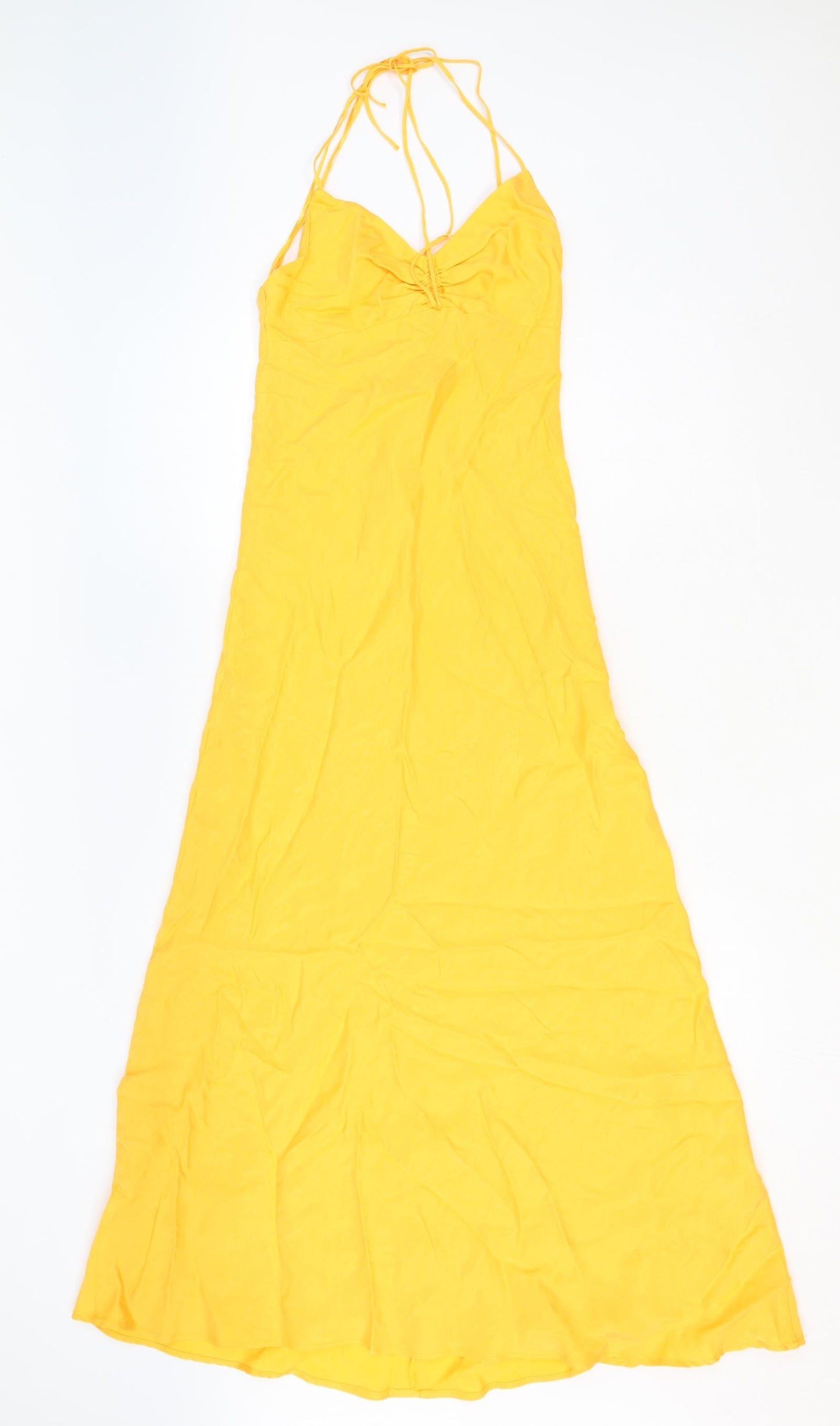 Zara Womens Yellow Polyester Maxi Size S Halter Zip