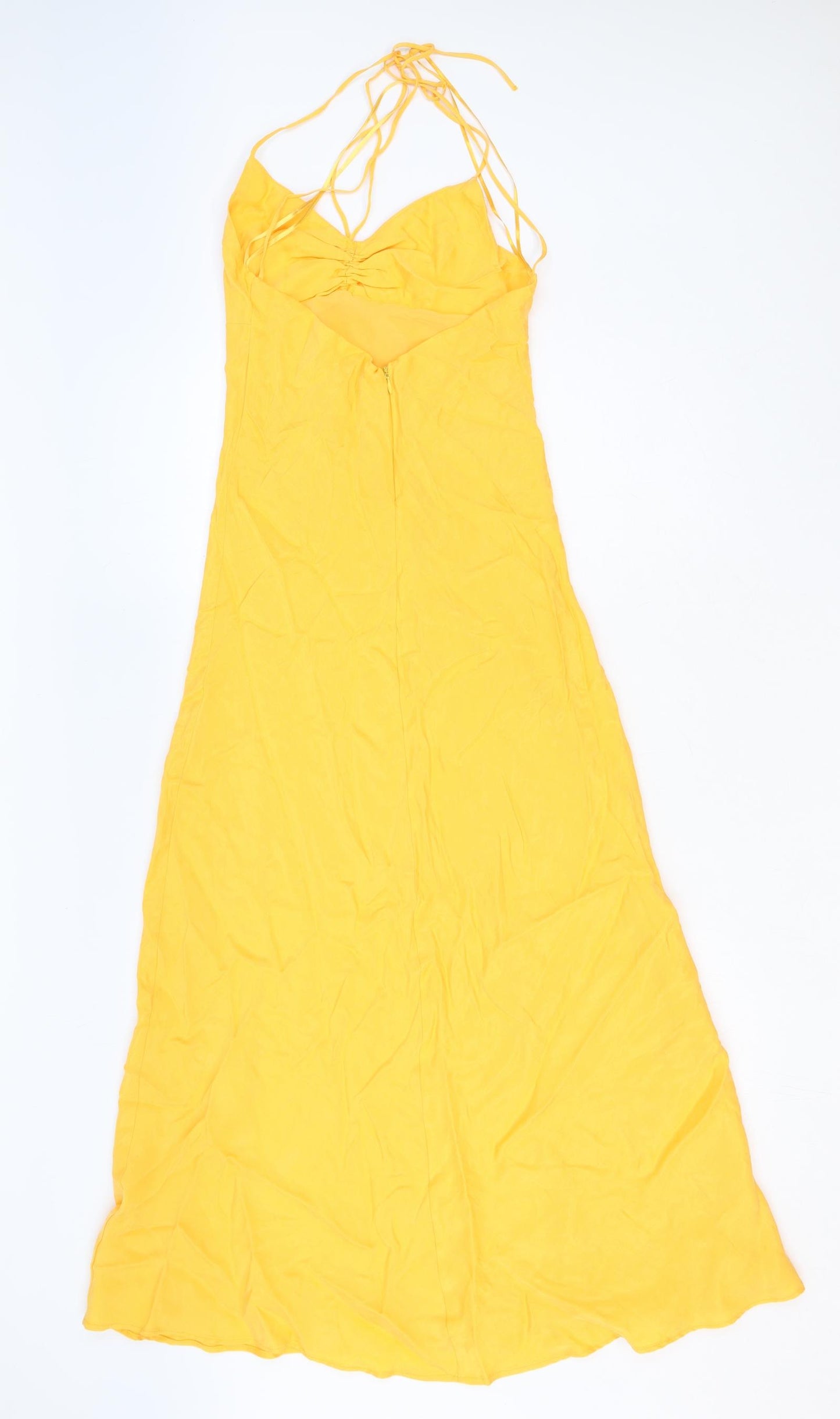 Zara Womens Yellow Polyester Maxi Size S Halter Zip