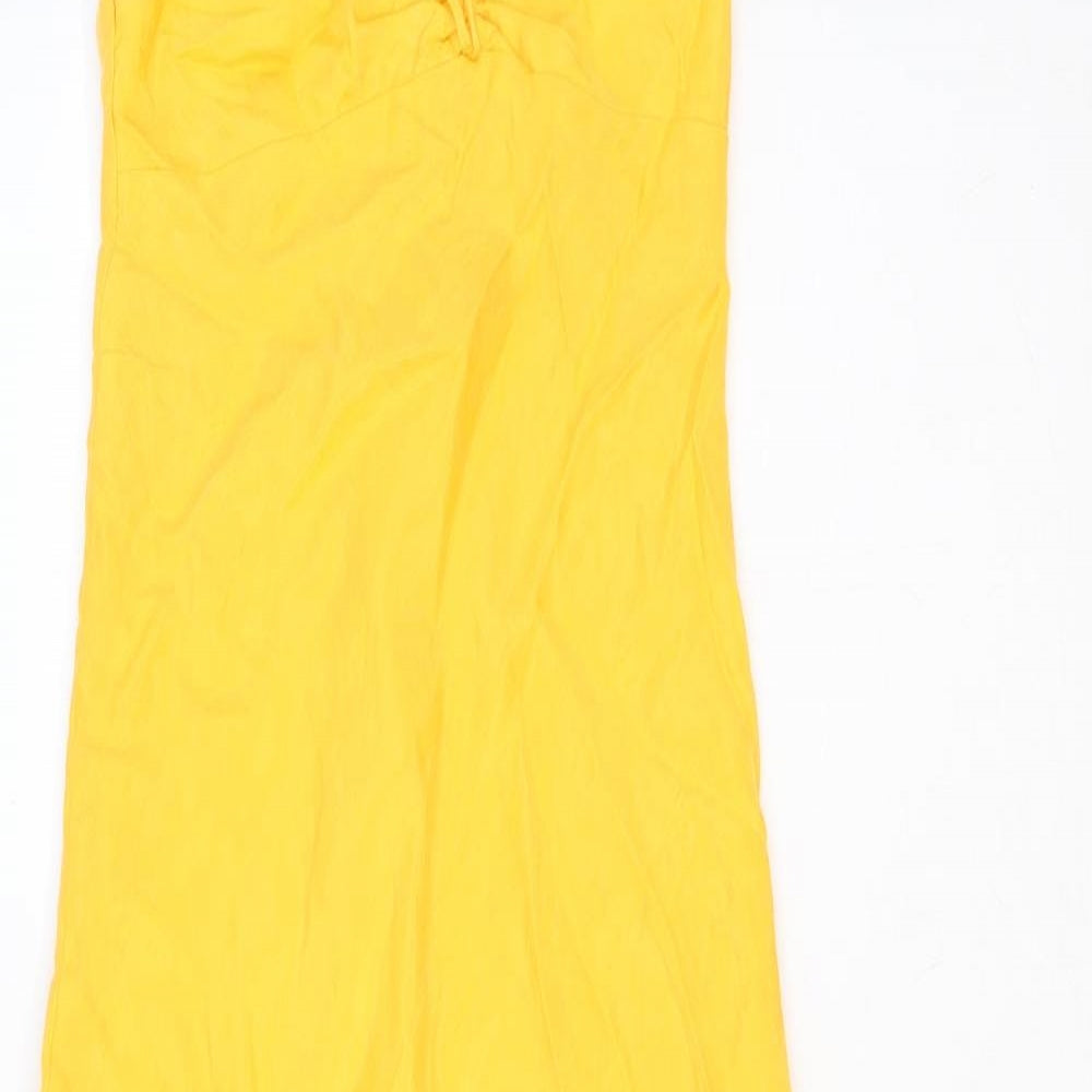 Zara Womens Yellow Polyester Maxi Size S Halter Zip