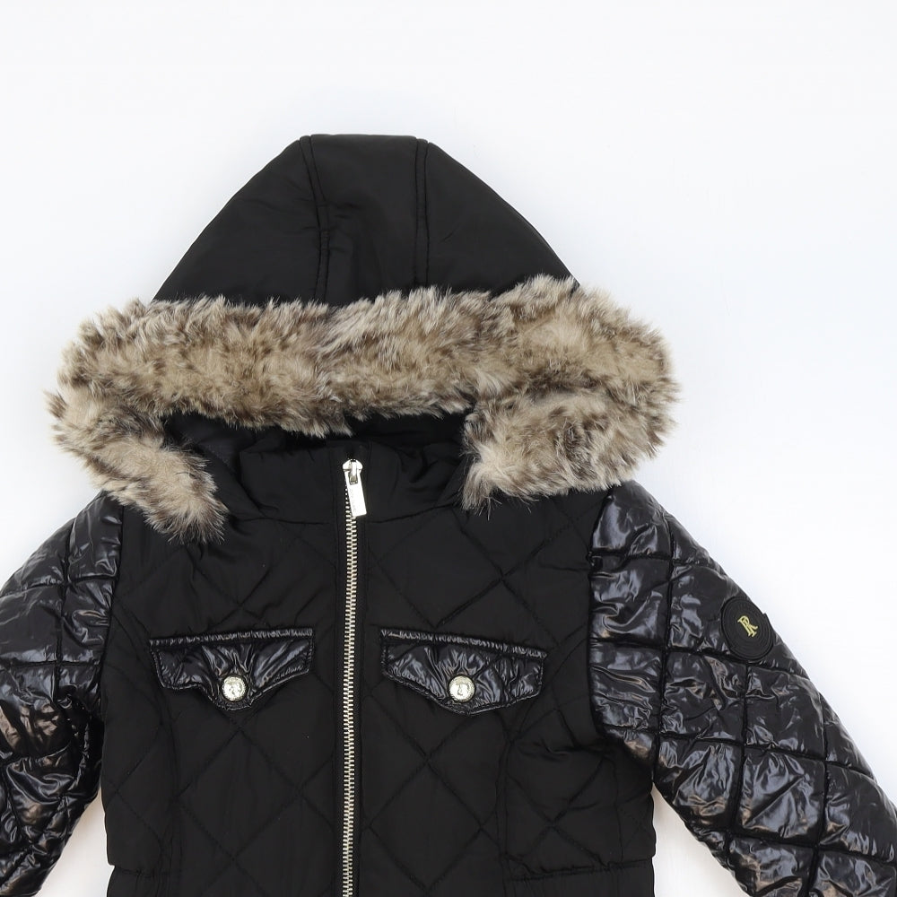 River Island Girls Black Quilted Jacket Size 4-5 Years Zip