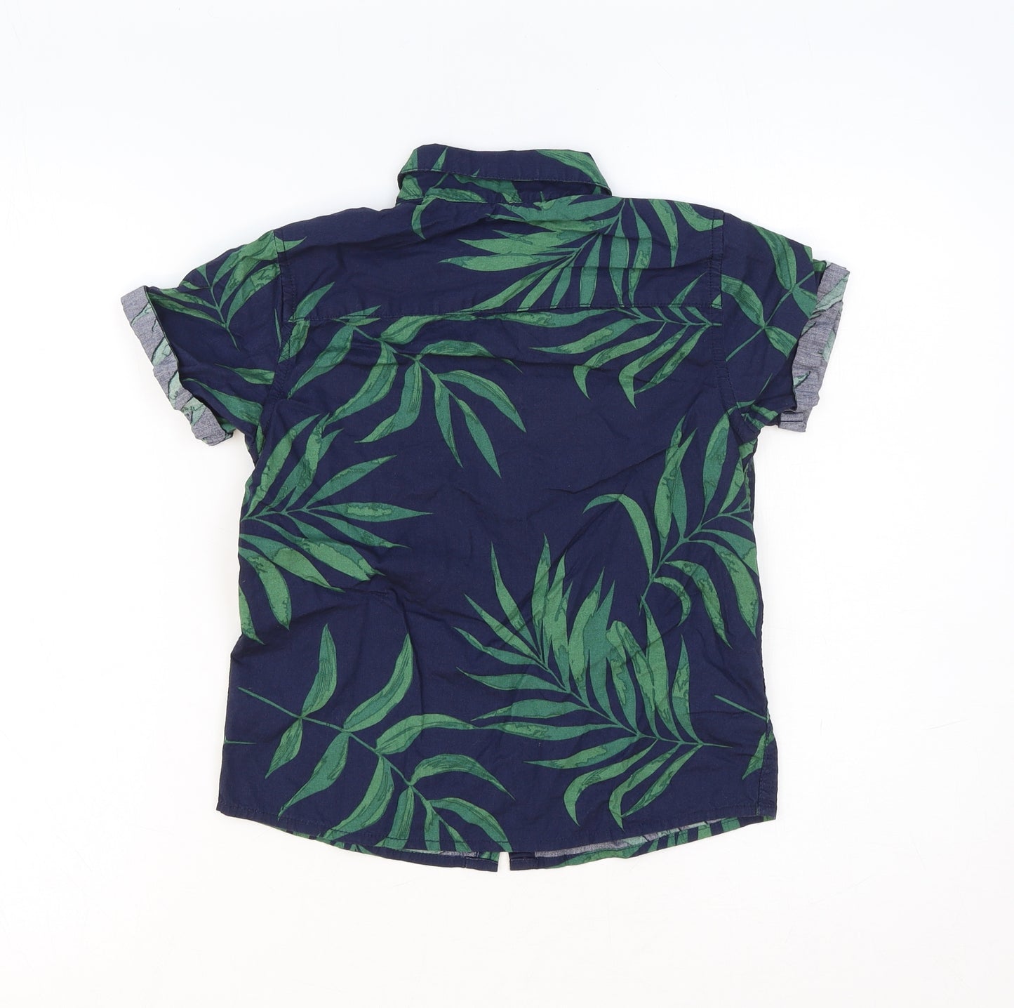 NEXT Boys Blue Geometric Cotton Basic Button-Up Size 6 Years Collared Button - Leaf Pattern