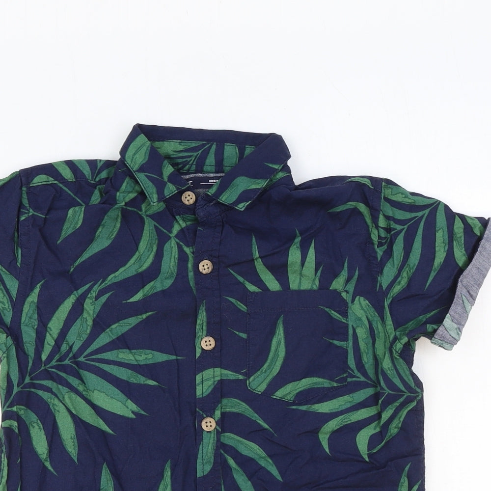 NEXT Boys Blue Geometric Cotton Basic Button-Up Size 6 Years Collared Button - Leaf Pattern