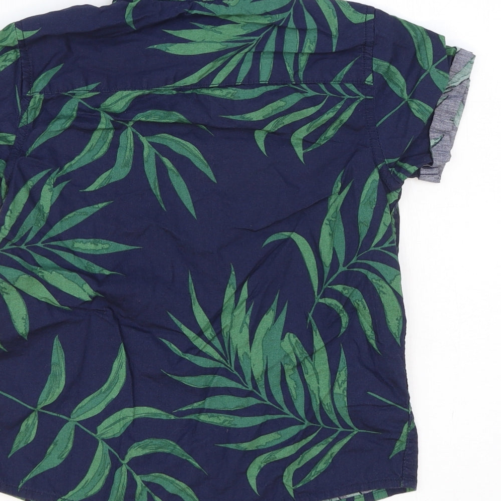 NEXT Boys Blue Geometric Cotton Basic Button-Up Size 6 Years Collared Button - Leaf Pattern