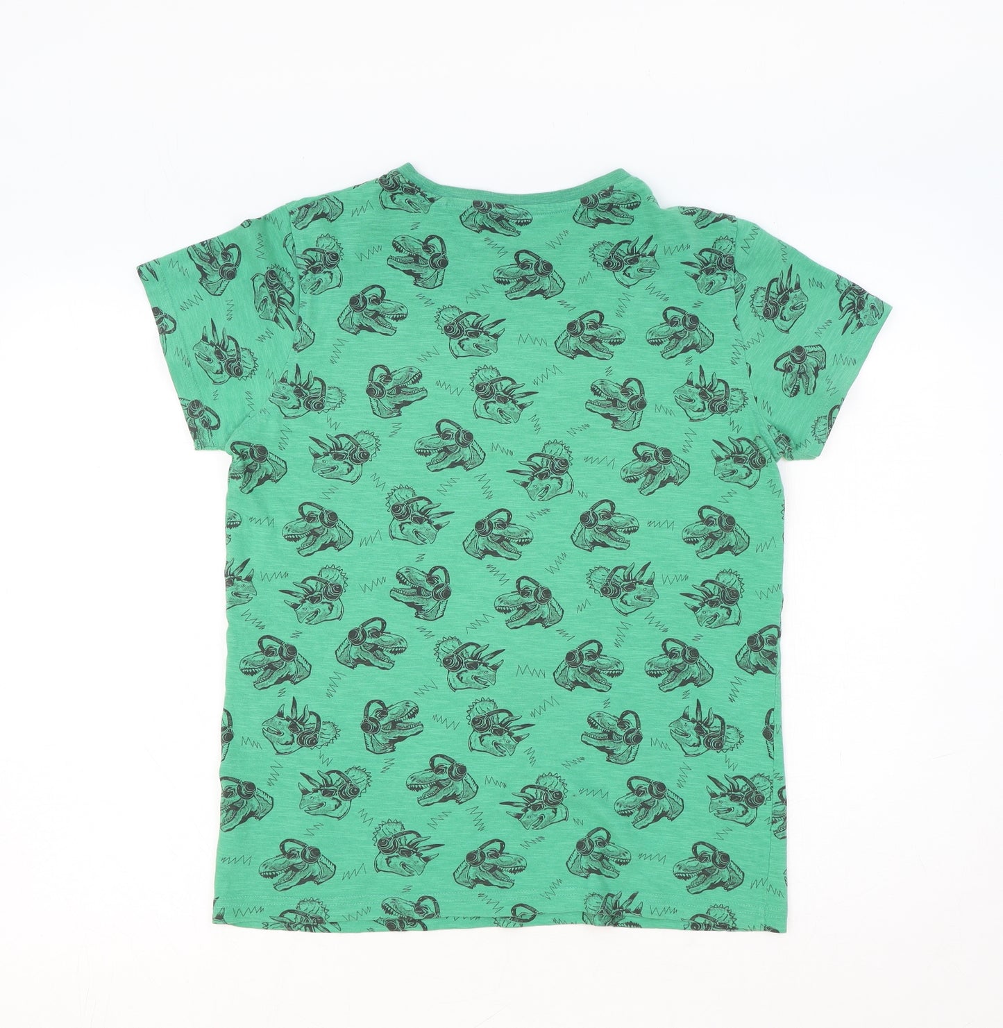 NEXT Boys Green Geometric Cotton Basic T-Shirt Size 12 Years Round Neck Pullover - T-Rex