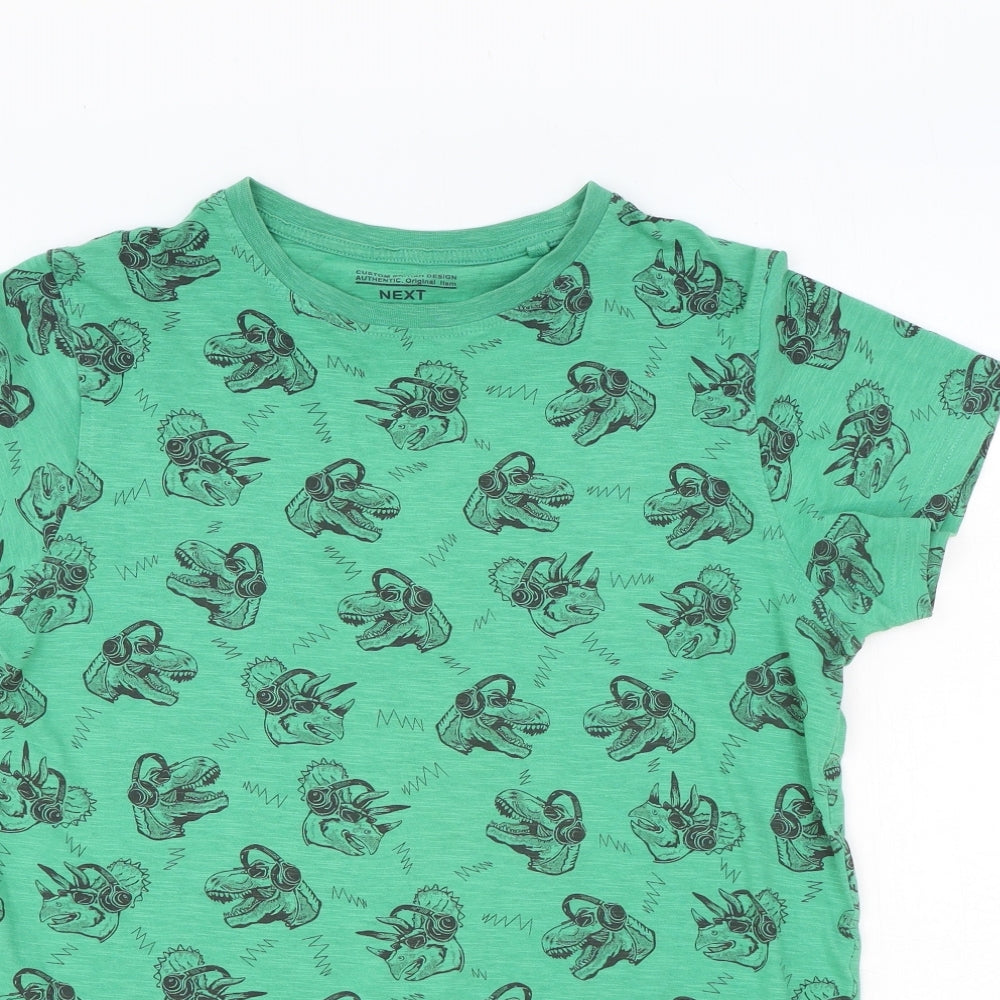 NEXT Boys Green Geometric Cotton Basic T-Shirt Size 12 Years Round Neck Pullover - T-Rex