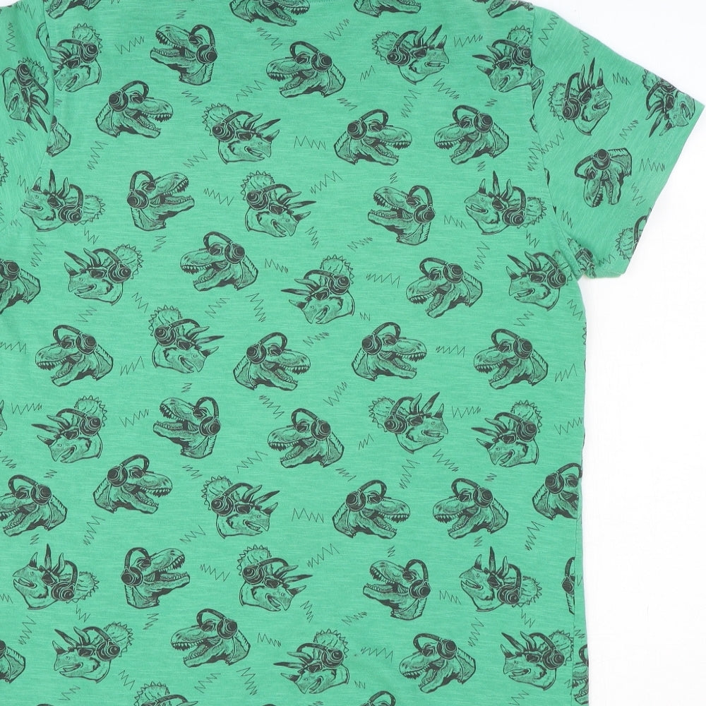 NEXT Boys Green Geometric Cotton Basic T-Shirt Size 12 Years Round Neck Pullover - T-Rex
