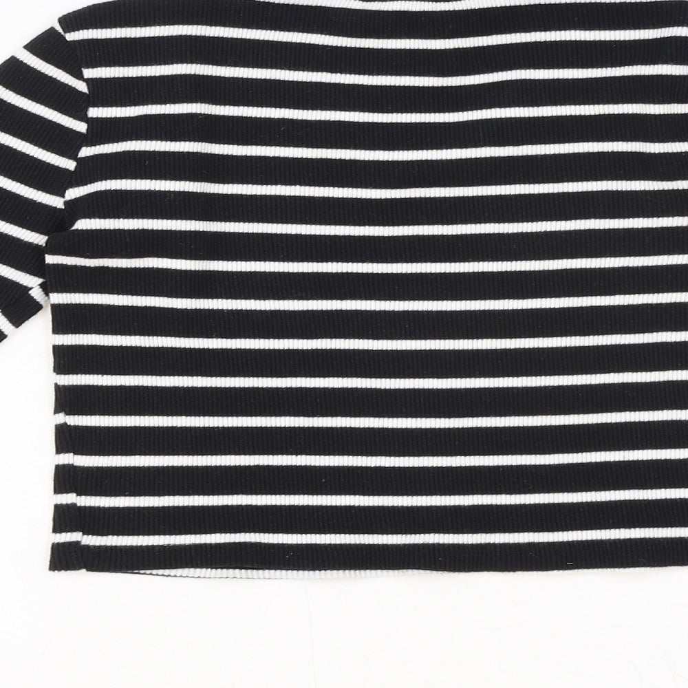 Miss E-Vie Girls Black Striped Cotton Basic T-Shirt Size 9-10 Years V-Neck Pullover
