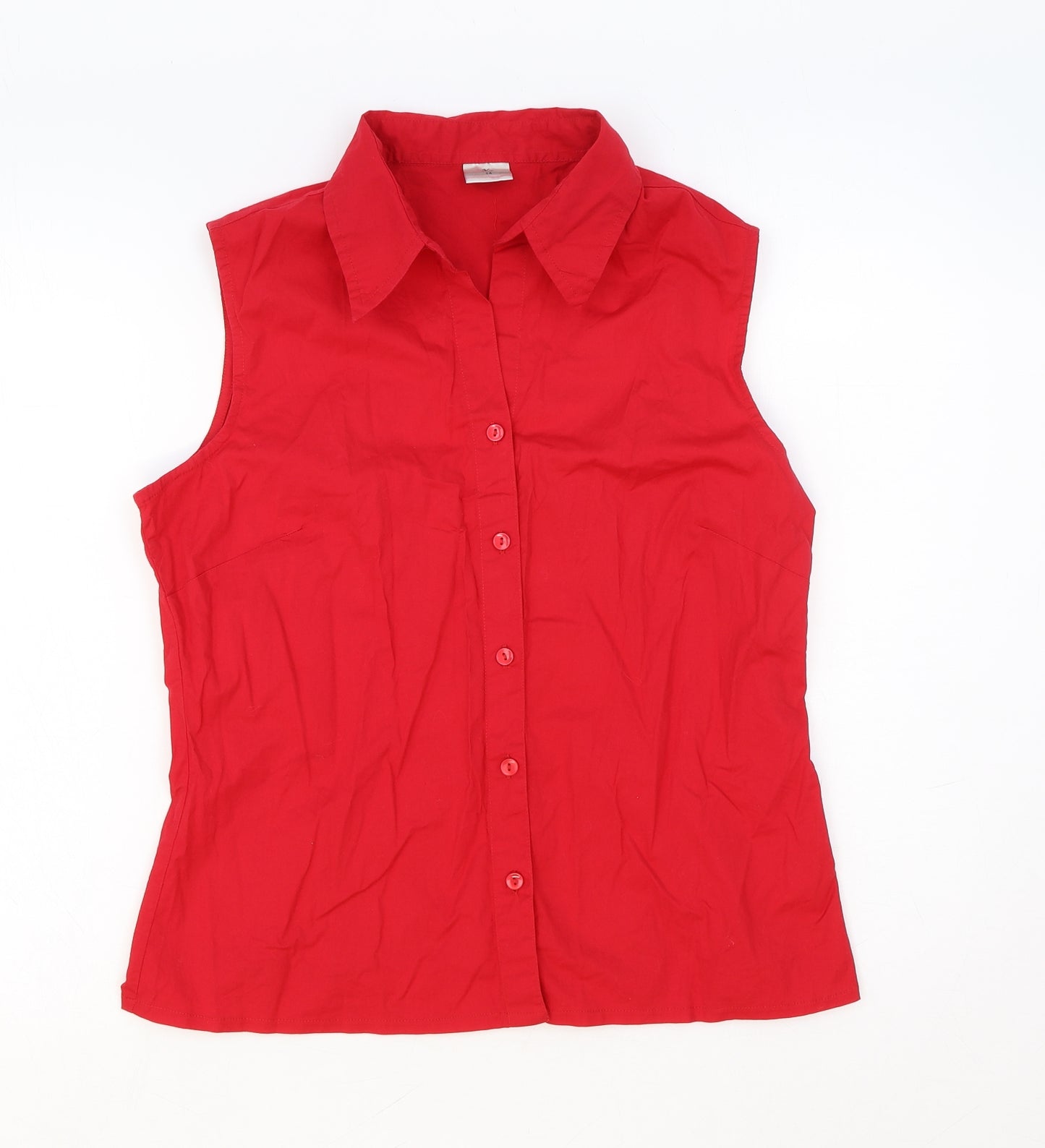 Xe Womens Red Cotton Basic Button-Up Size 14 V-Neck