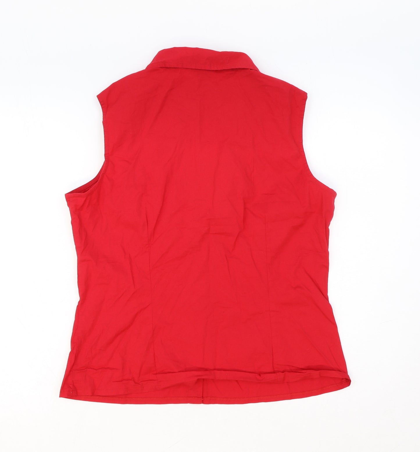 Xe Womens Red Cotton Basic Button-Up Size 14 V-Neck