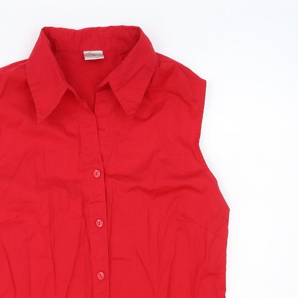 Xe Womens Red Cotton Basic Button-Up Size 14 V-Neck