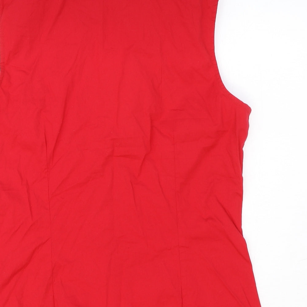 Xe Womens Red Cotton Basic Button-Up Size 14 V-Neck
