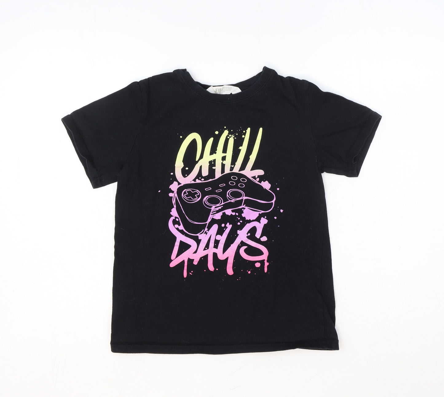 H&M Girls Black Cotton Basic T-Shirt Size 8-9 Years Round Neck Pullover - Chill Days