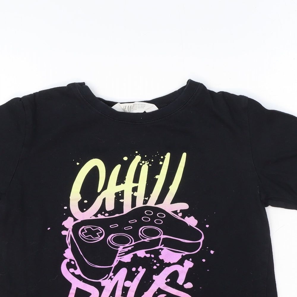 H&M Girls Black Cotton Basic T-Shirt Size 8-9 Years Round Neck Pullover - Chill Days