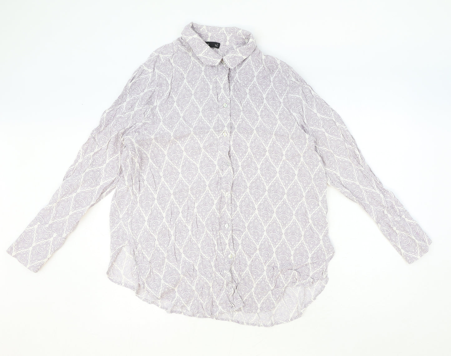 Autograph Womens Pink Geometric Viscose Basic Button-Up Size 16 Collared