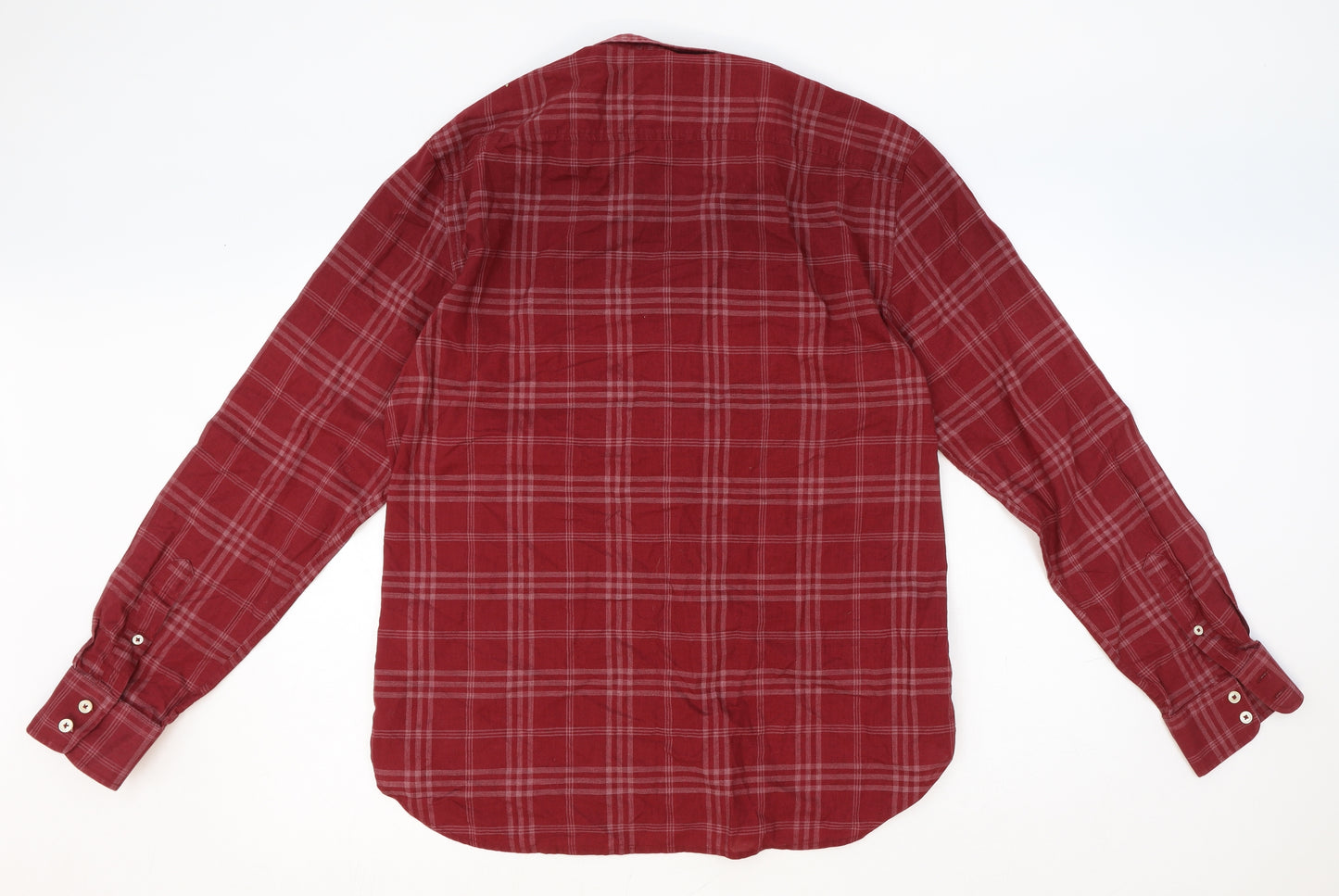 Boden Mens Red Plaid Cotton Button-Up Size L Collared Button