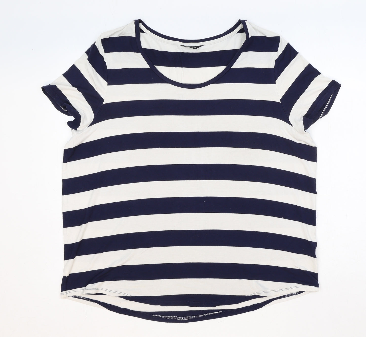 Autograph Womens Blue Striped Viscose Basic T-Shirt Size 18 Scoop Neck