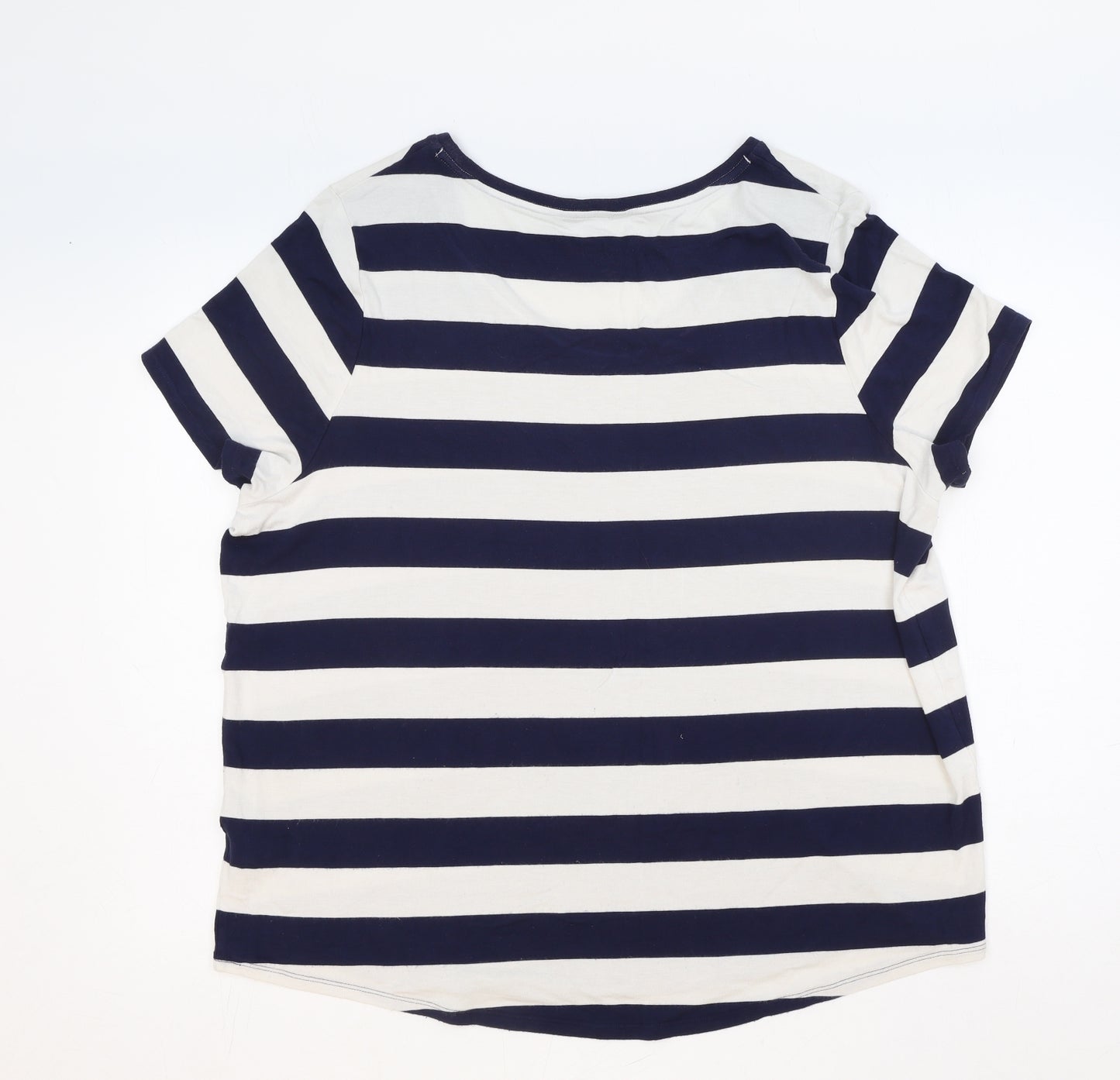 Autograph Womens Blue Striped Viscose Basic T-Shirt Size 18 Scoop Neck
