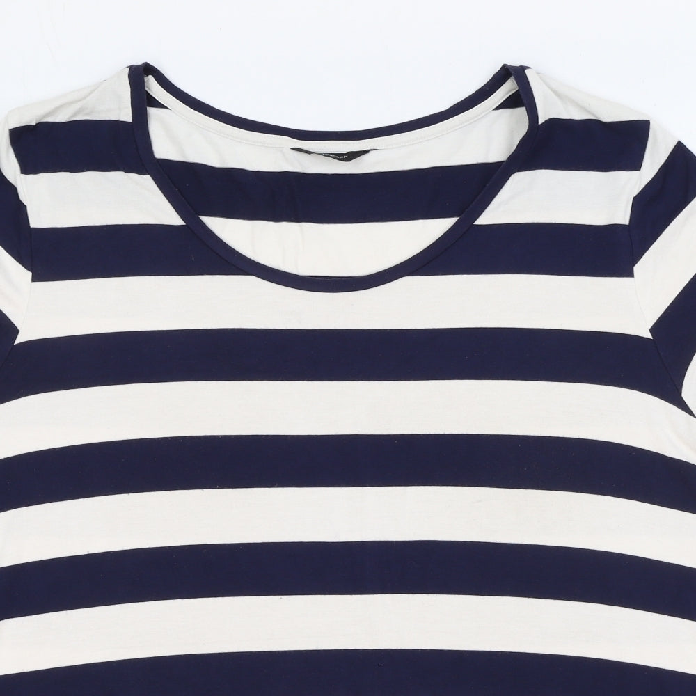 Autograph Womens Blue Striped Viscose Basic T-Shirt Size 18 Scoop Neck