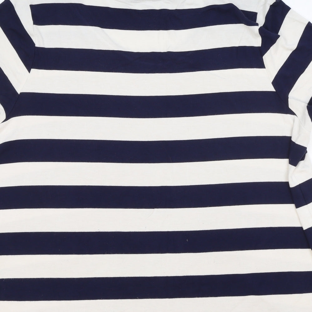 Autograph Womens Blue Striped Viscose Basic T-Shirt Size 18 Scoop Neck