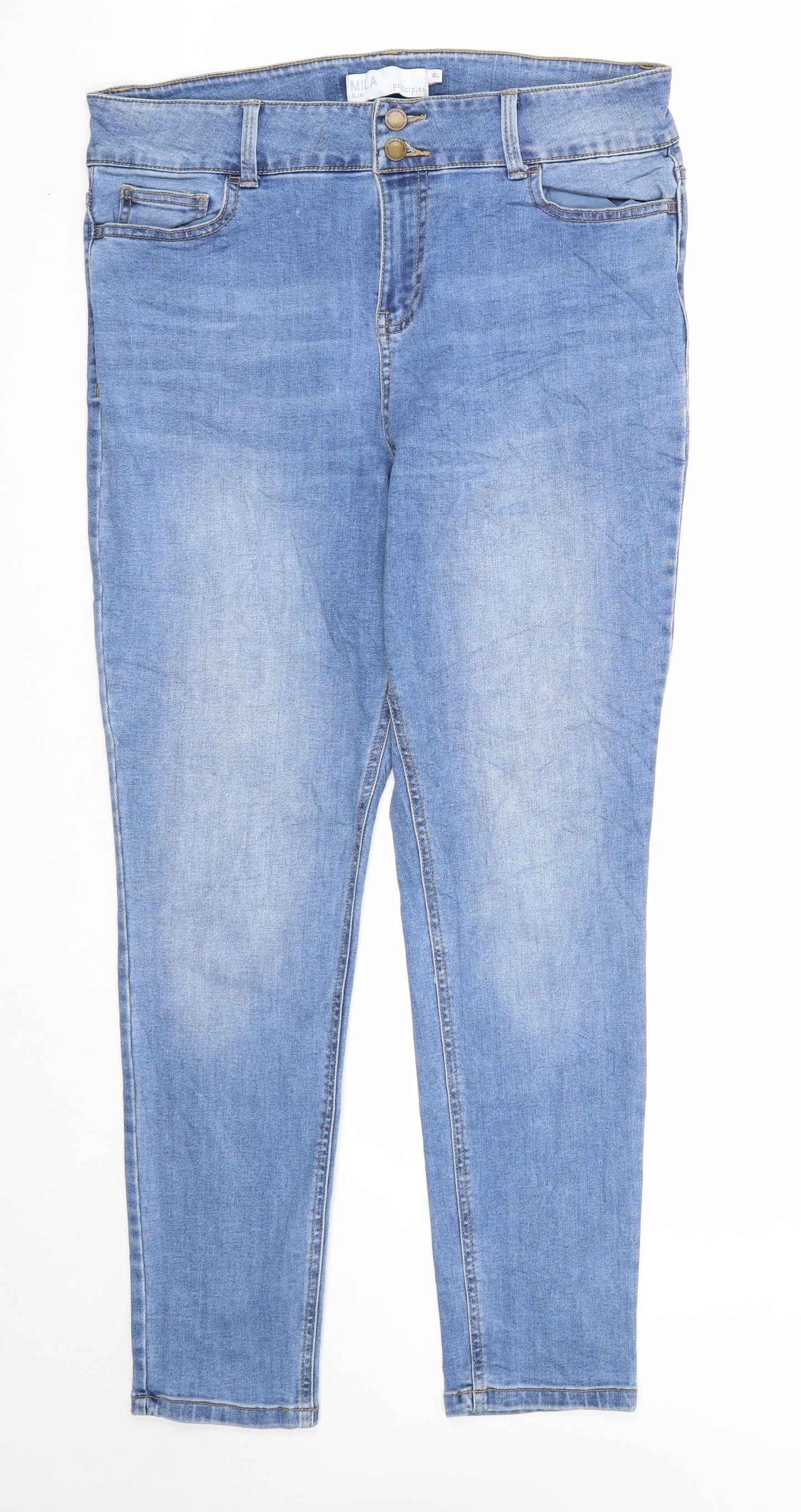 Principles Womens Blue Cotton Straight Jeans Size 16 Slim Zip