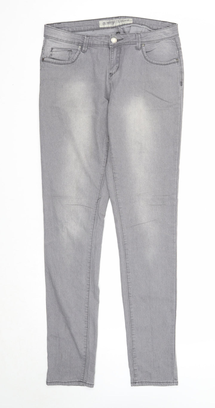 Denim & Co. Womens Grey Cotton Straight Jeans Size 12 Regular Zip