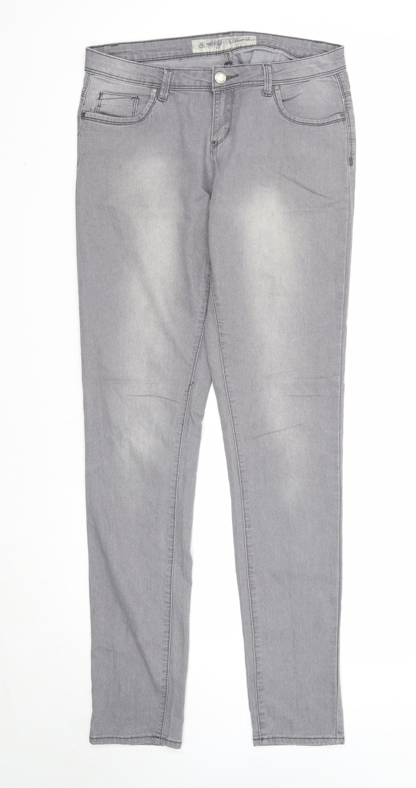 Denim & Co. Womens Grey Cotton Straight Jeans Size 12 Regular Zip