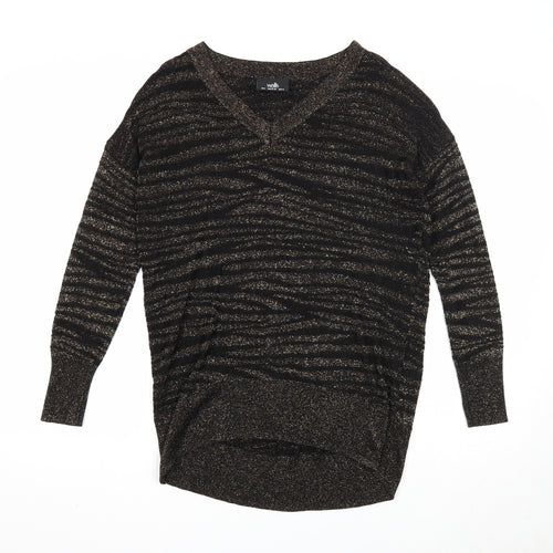 Wallis Womens Black V-Neck Animal Print Acrylic Pullover Jumper Size S