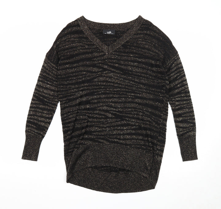 Wallis Womens Black V-Neck Animal Print Acrylic Pullover Jumper Size S
