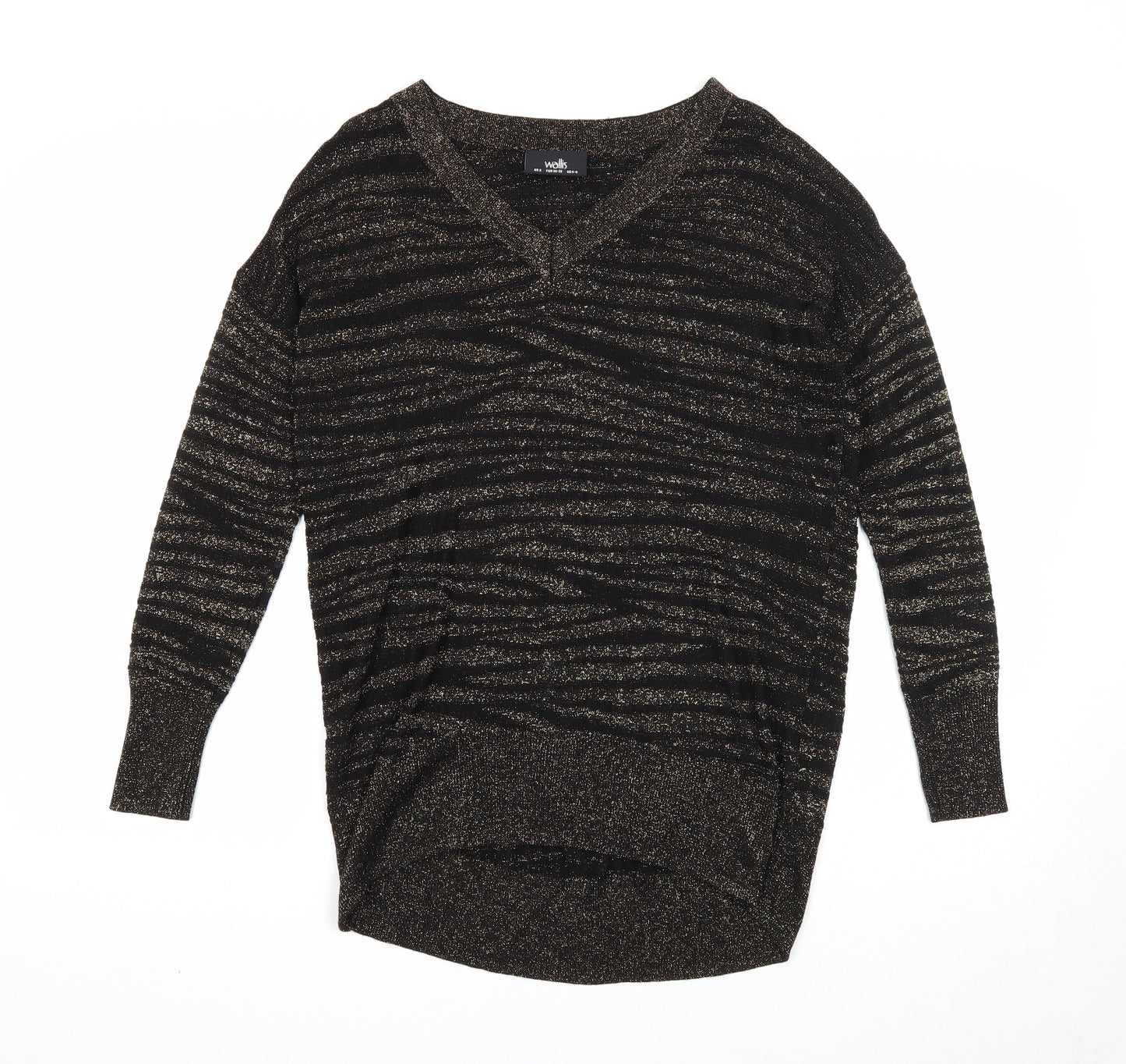 Wallis Womens Black V-Neck Animal Print Acrylic Pullover Jumper Size S