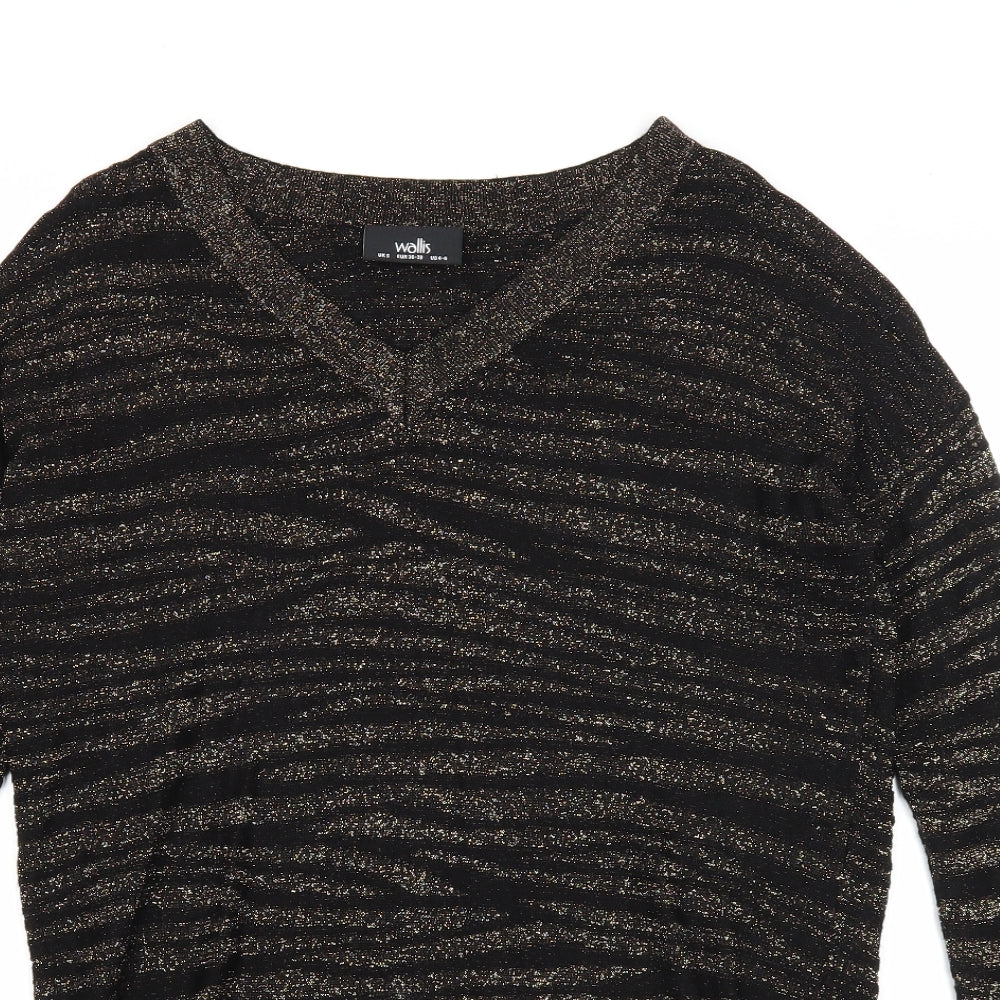 Wallis Womens Black V-Neck Animal Print Acrylic Pullover Jumper Size S