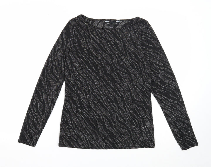Dorothy Perkins Womens Black Animal Print Polyester Basic Blouse Size 10 Boat Neck - Tiger Print