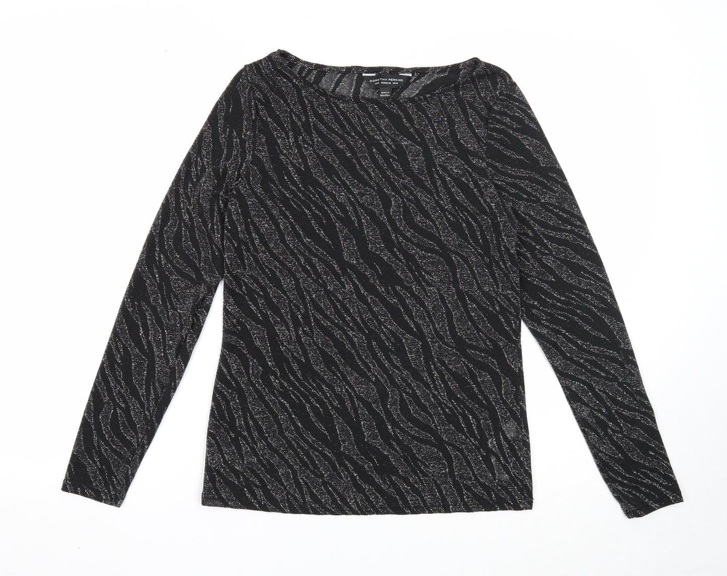 Dorothy Perkins Womens Black Animal Print Polyester Basic Blouse Size 10 Boat Neck - Tiger Print