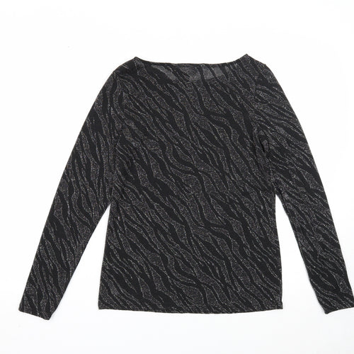 Dorothy Perkins Womens Black Animal Print Polyester Basic Blouse Size 10 Boat Neck - Tiger Print