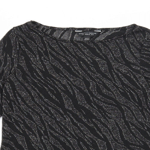 Dorothy Perkins Womens Black Animal Print Polyester Basic Blouse Size 10 Boat Neck - Tiger Print