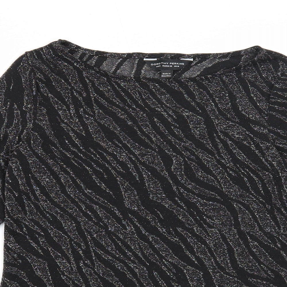 Dorothy Perkins Womens Black Animal Print Polyester Basic Blouse Size 10 Boat Neck - Tiger Print