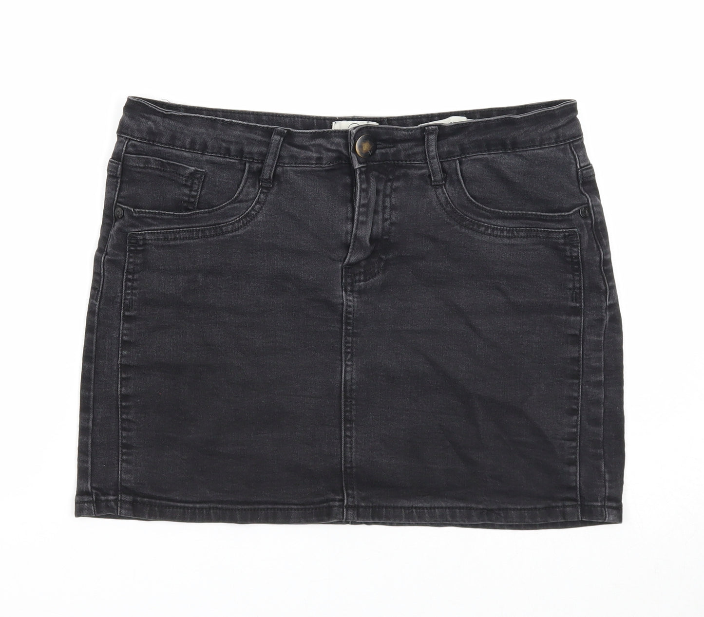 91 Womens Black Cotton Mini Skirt Size 10 Zip