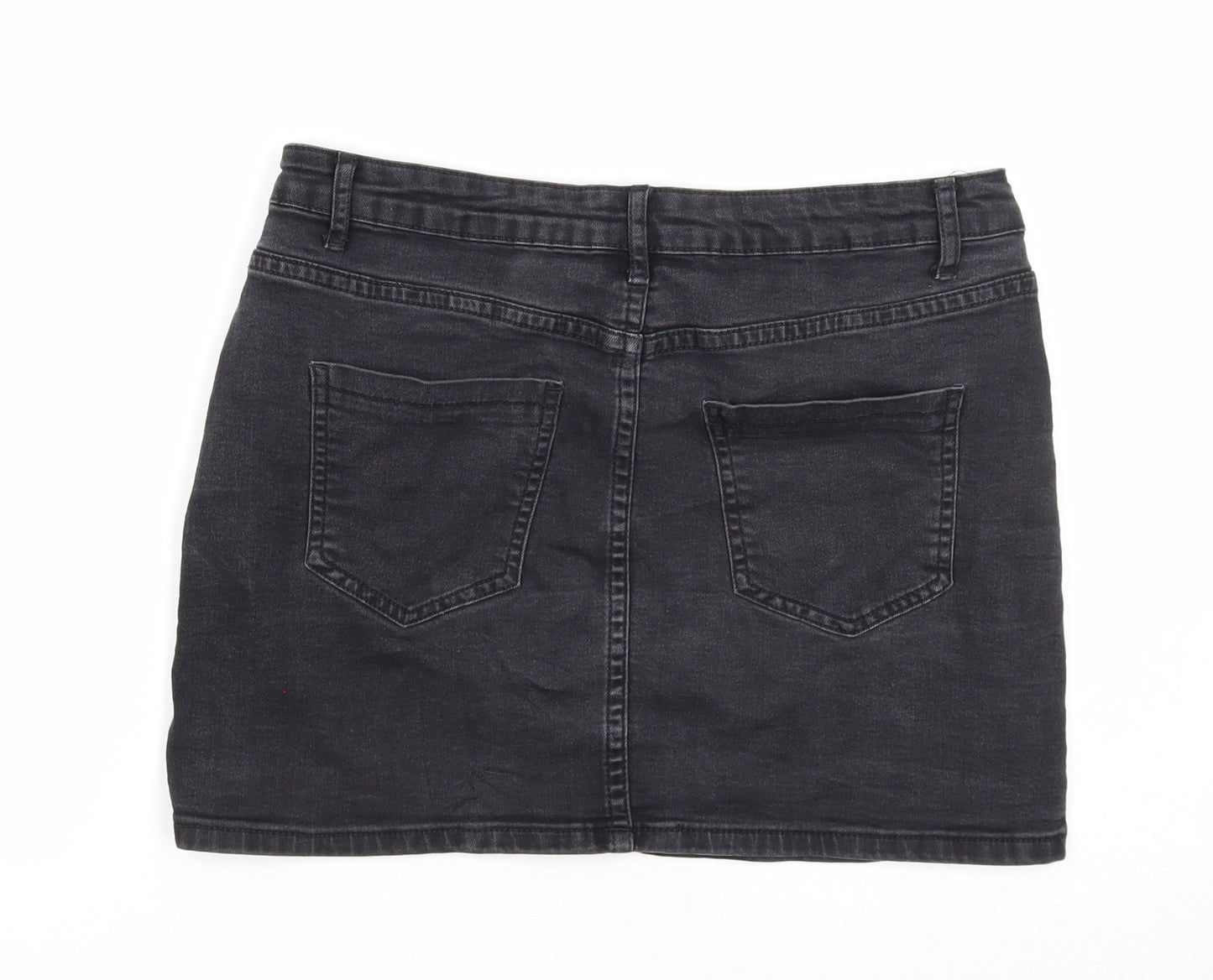 91 Womens Black Cotton Mini Skirt Size 10 Zip