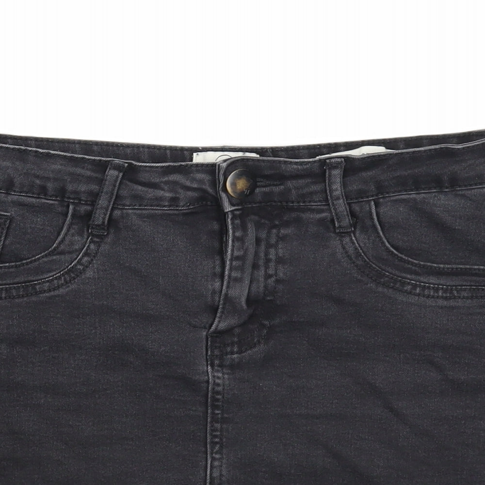 91 Womens Black Cotton Mini Skirt Size 10 Zip