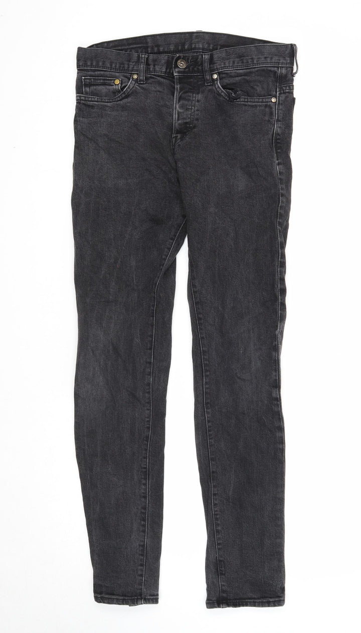Preworn Mens Black Cotton Straight Jeans Size 30 in L32 in Slim Button