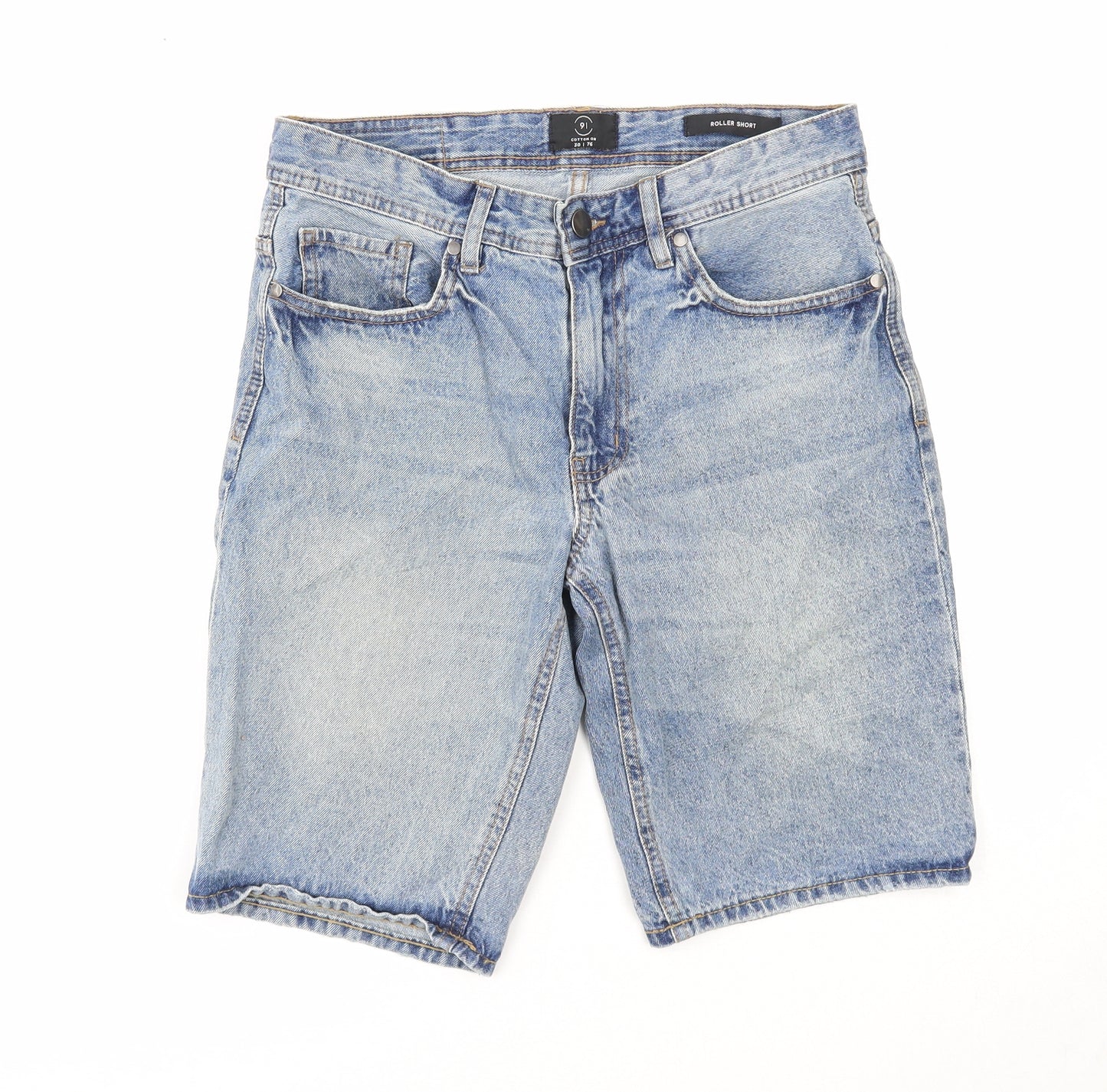 Cotton On Mens Blue Cotton Biker Shorts Size 30 in Regular Zip