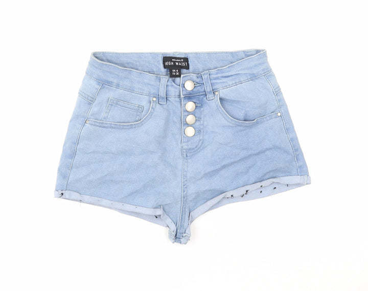 Select Womens Blue Cotton Hot Pants Shorts Size 8 Regular Zip