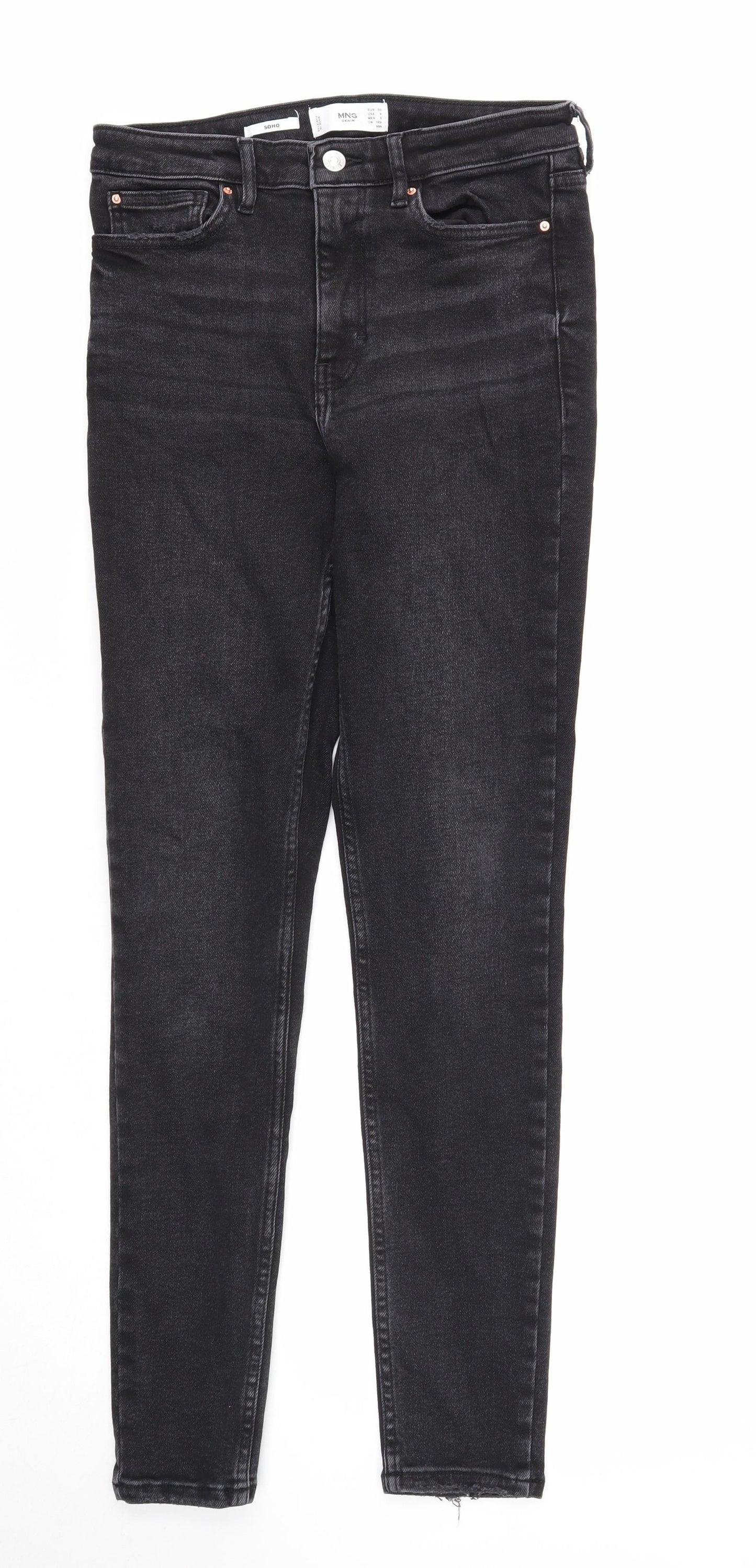 MNG Womens Black Cotton Skinny Jeans Size 10 Regular Zip